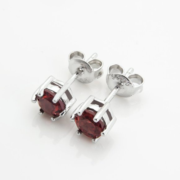 Natural Garnet Sterling Silver Earrings - Picture 2 of 4